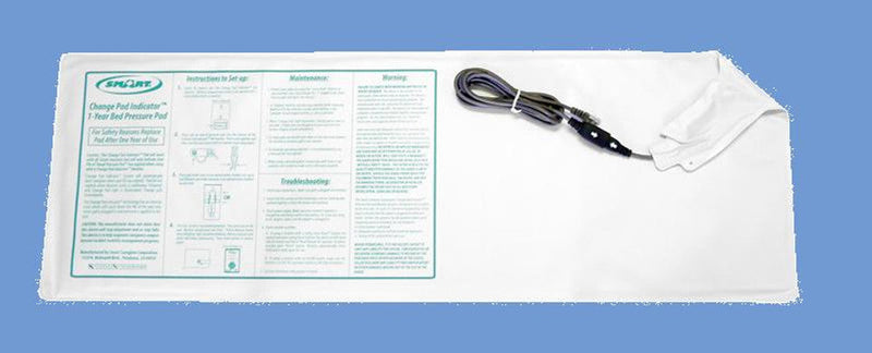 White pouch with text and a cable on a blue background