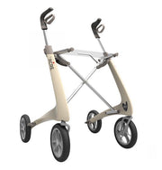Foldable Rollator with beige frame and gray accents on a white background