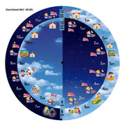Children's clock with daily activities depicted at different times