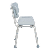 Gray shower chair with backrest on a white background