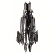 Folded black wheelchair on a white background
