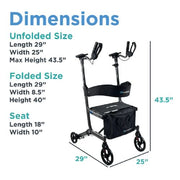 Dimensions of a mobility scooter with text labels on a white background