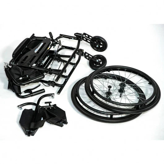 Black bicycle conversion kit with wheels and frame components on a white background