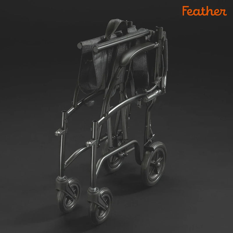 Black walker on a dark background with 'Feather' branding.
