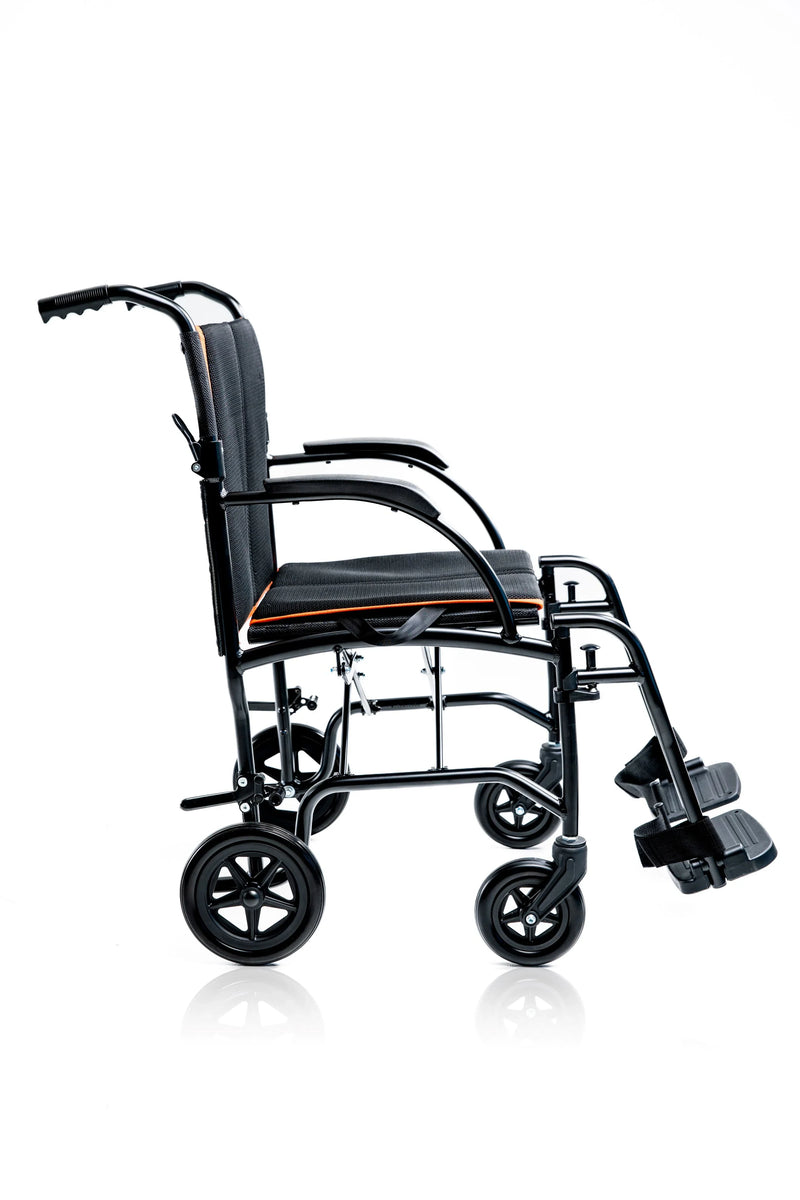 Black manual wheelchair on a white background
