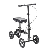 Black knee walker with a seat on a white background