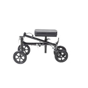 Black knee walker with wheels on a white background