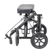Black knee walker with wheels on a white background