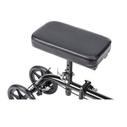Black motorcycle seat with adjustable mechanism on a white background
