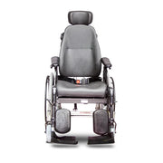 Gray wheelchair with adjustable headrest on a white background