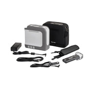 Collection of electronic devices and accessories on a white background