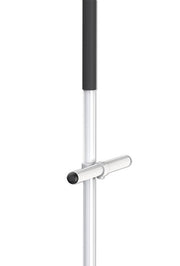 Two metal bars, one black and one silver, on a white background