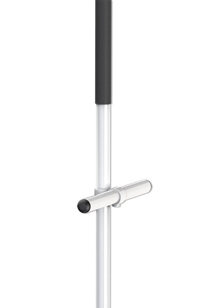 Two metal bars, one black and one silver, on a white background