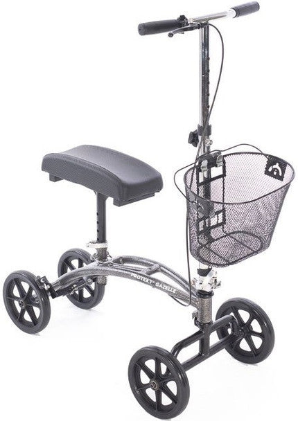 Knee scooter with basket on a white background