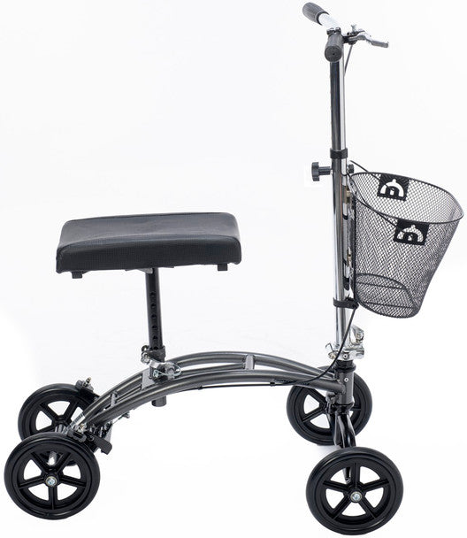 Knee scooter with basket on a white background