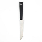 Serrated knife with black handle on a white background