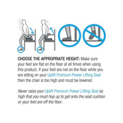 Instructions for using an Uplift Premium Power Lifting Seat with illustrations and text.