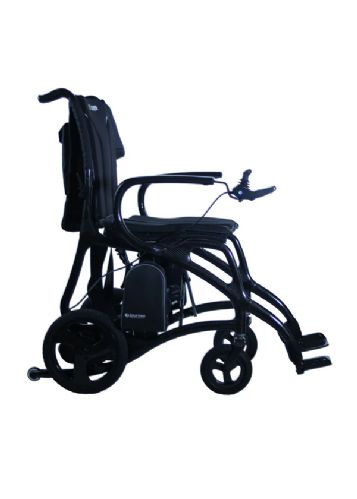 Black electric wheelchair on a white background