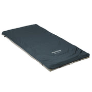 Blue camping mat with a brand logo on a white background