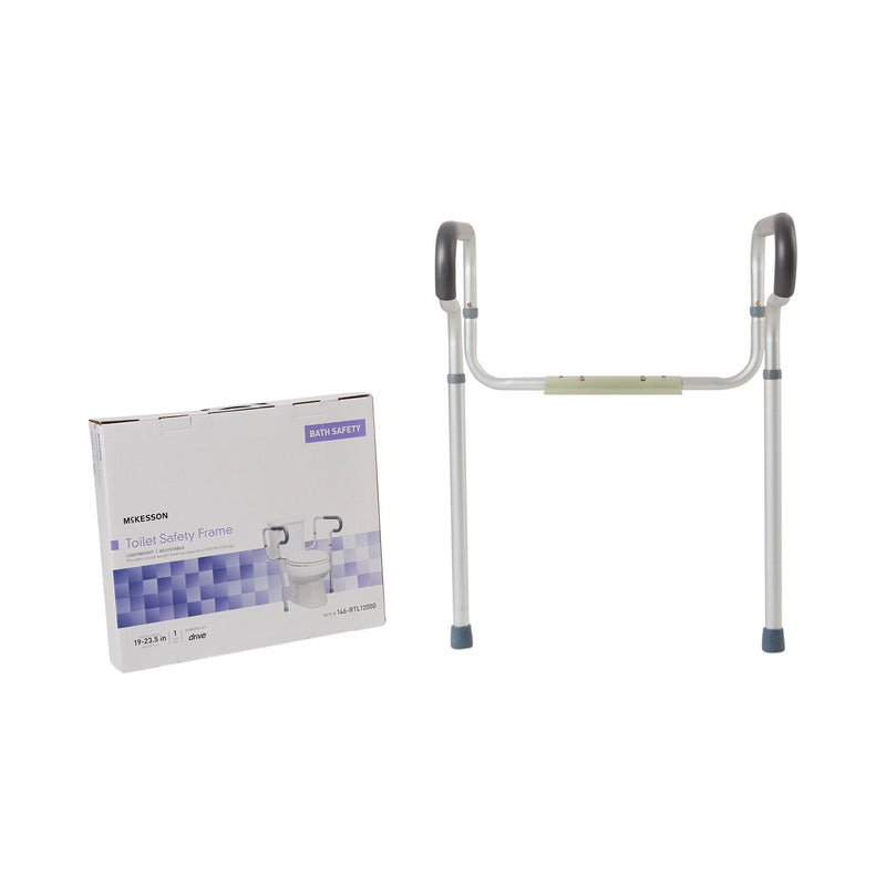 Toilet safety frame with packaging on a white background