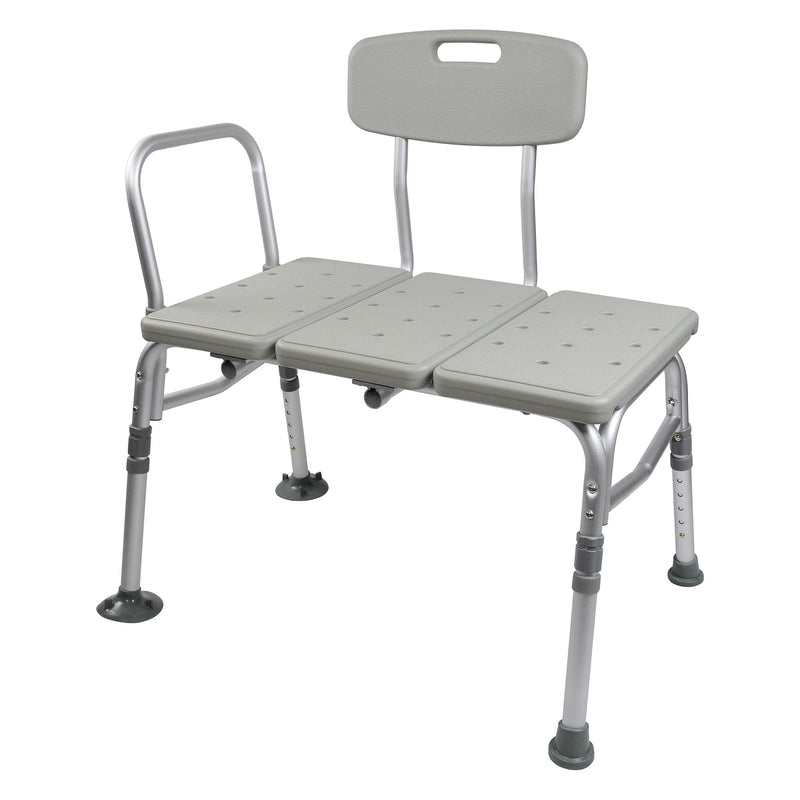 Gray adjustable bath bench with backrest on a white background