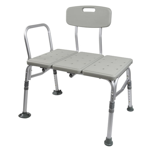 Gray adjustable bath bench with backrest on a white background