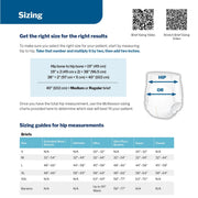 Sizing chart for briefs with hip measurement instructions and a QR code for a video.
