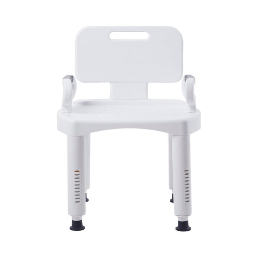 White shower chair with armrests on a white background
