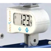 A close-up of a white scale device with a display reading 123.9 and the brand name MED MIZER printed vertically on the side.