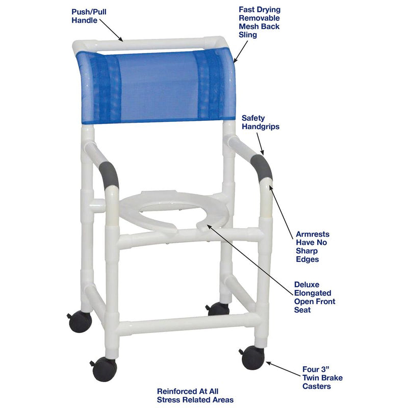 Mjm 18" Rolling Shower Chair With Open Front Seat 300 Lb