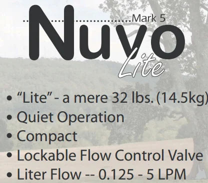 Nuvo Lite product description with features on a blurred outdoor background