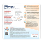 Package of Premium Overnight Underwear with product details and branding on a white background