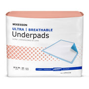 Package of McKesson ultra breathable underpads on a white background