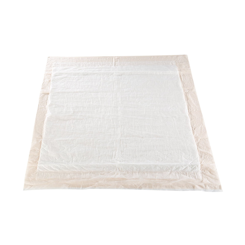 White quilted blanket with beige border on a white background