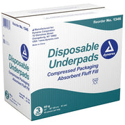 Box of Dynarex disposable underpads with branding and product details.