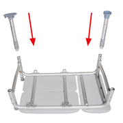 Metal bike rack with two vertical stands and red arrows pointing to them on a white background