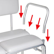 White medical chair with red arrows pointing to various parts on a white background