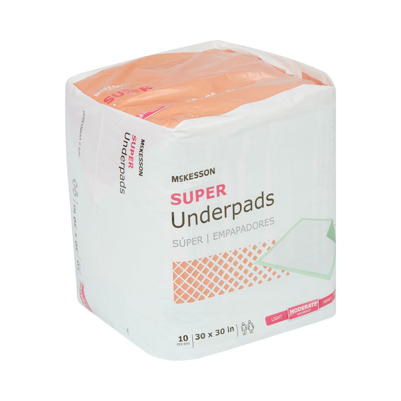 Box of McKesson Super Underpads on a white background