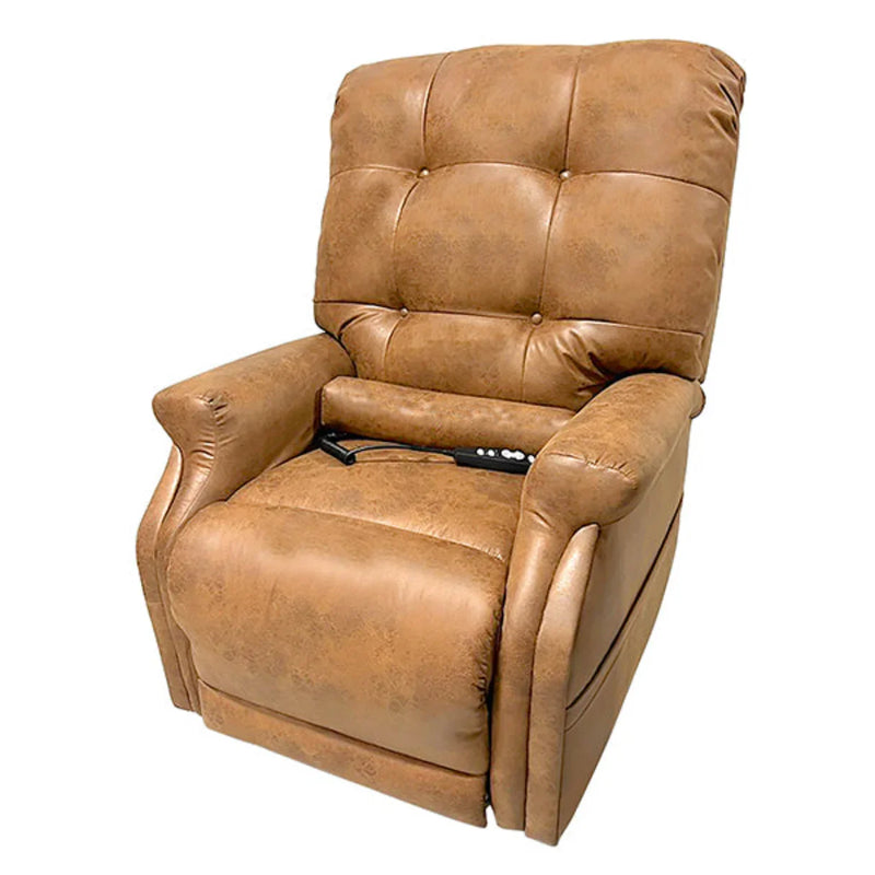 Tan leather recliner chair on a white background