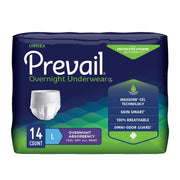 Package of Prevail overnight underwear on a white background