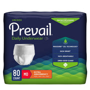Package of Prevail daily underwear with product details on a white background