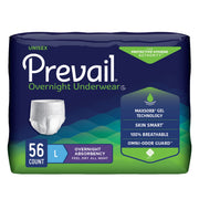 Package of Prevail Overnight Underwear with features highlighted on a white background