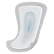 White athletic shin guard with blue accents on a white background