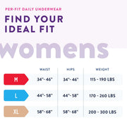 Sizes for womale previal underwear