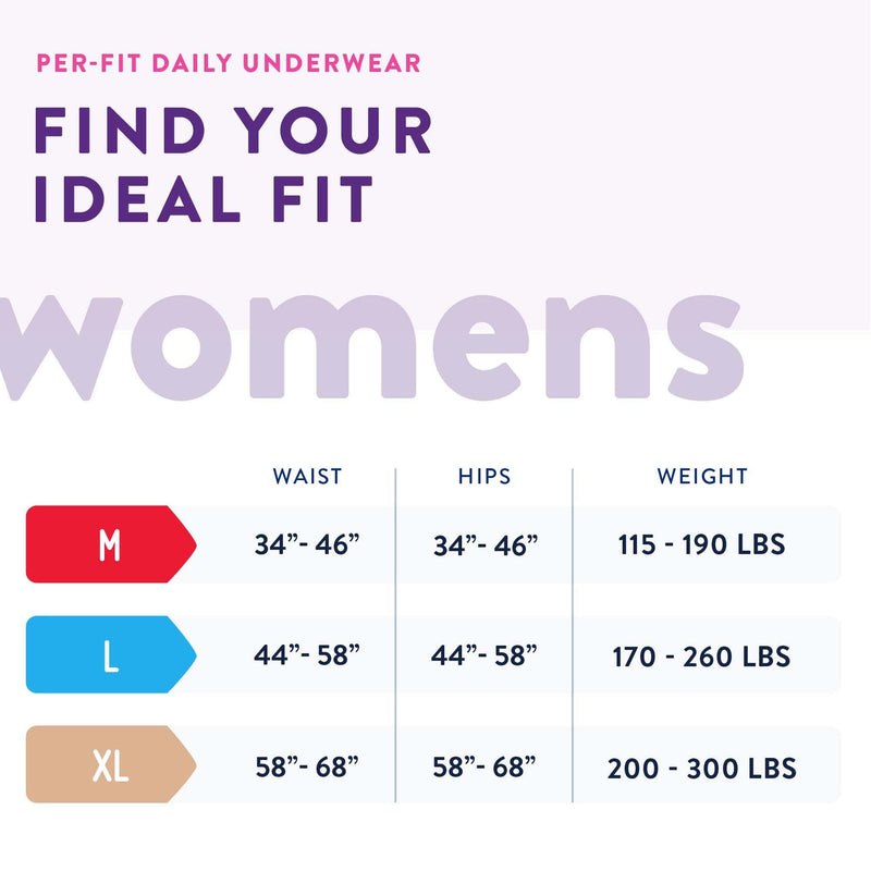 Sizes for womale previal underwear