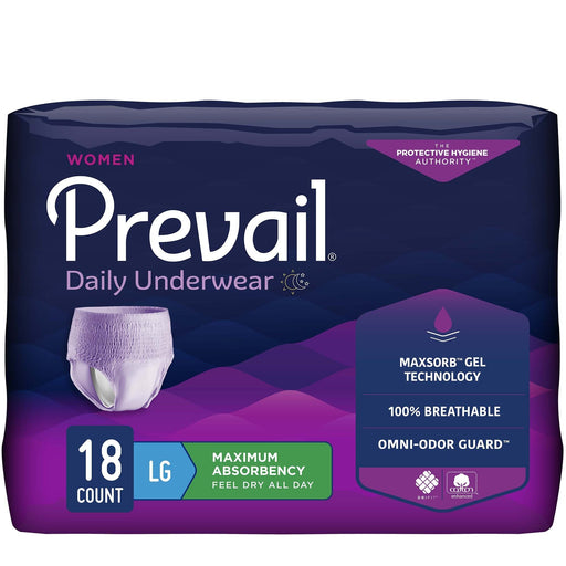 Package of Prevail Daily Underwear for women on a white background