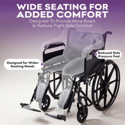 Wheelchair with wide seating design on a white background