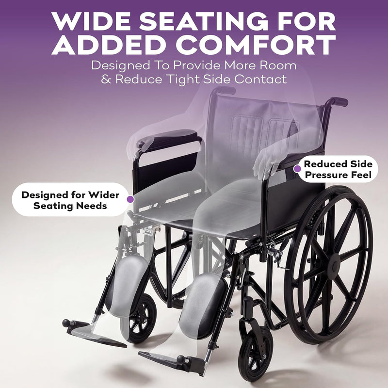 Wheelchair with wide seating design on a white background