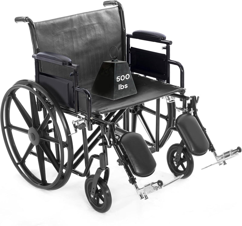 Black wheelchair with a weight capacity indicator on a white background