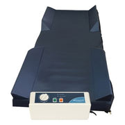 Blue air mattress with a control unit on a white background